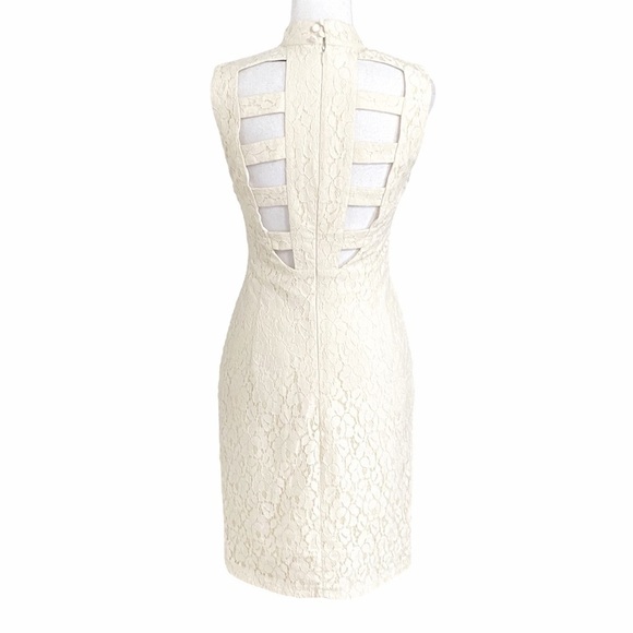 EVE GRAVEL OF WHITE LACE CUTOUT SLEEVELESS SHEATH FORMAL MIDI DRESS - S - Picture 1 of 10